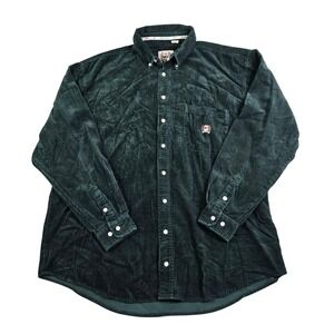 Cinch Corduroy Button Down Shirt Mens XL Green Western Long Sleeve Ribbed Cotton